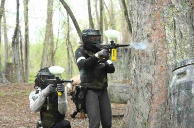 Kids having fun at a party on short field paintball field at Xtreme Paintball and Airsoft Agawam MA